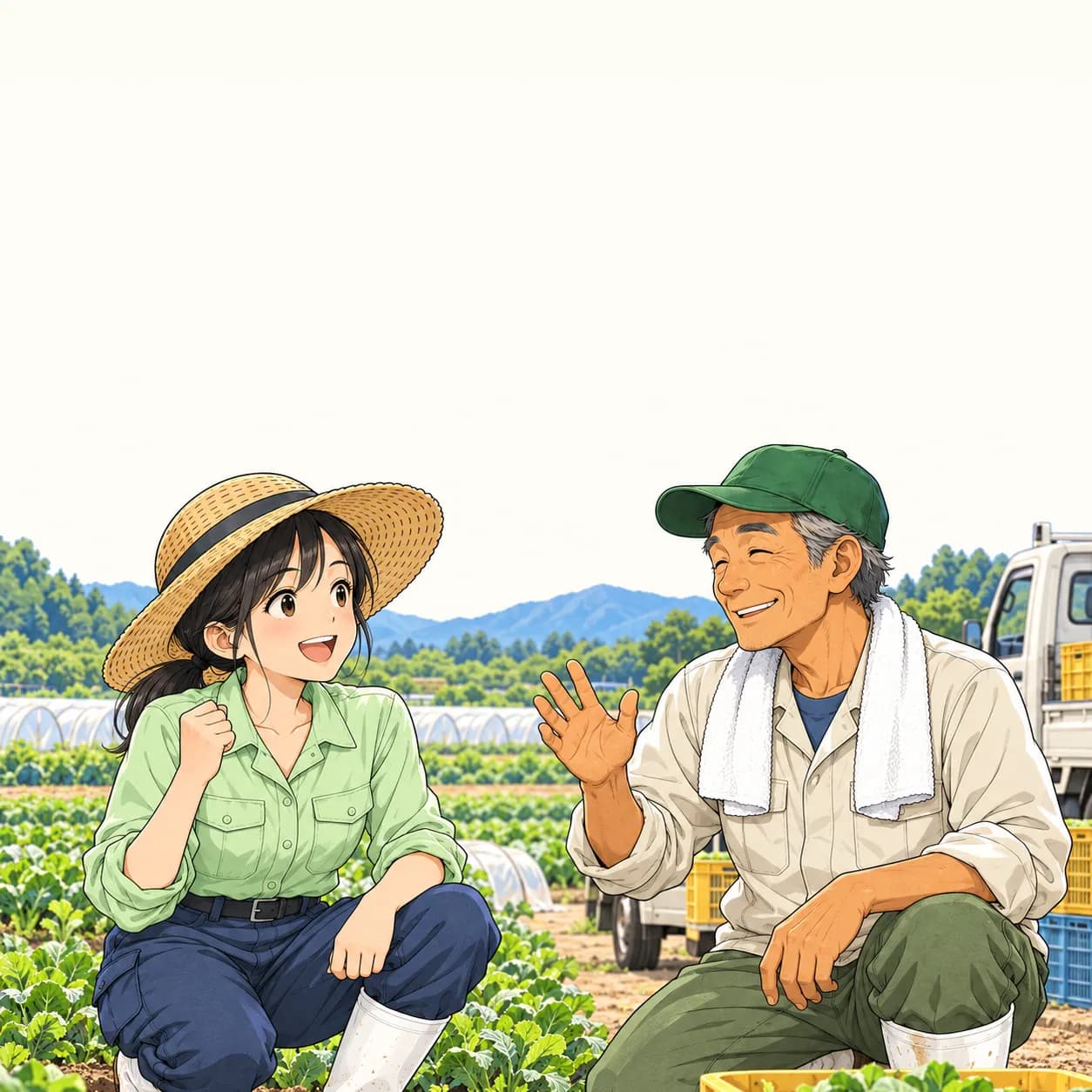 苦笑いのゲンさんと、うなずくみのり