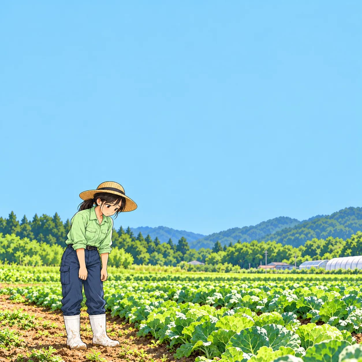 小さな畑の前で、しょんぼりと肩を落とすみのり